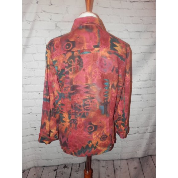 CHICO'S Jacket 0 Small Burgundy Black Button Front - Picture 3 of 4